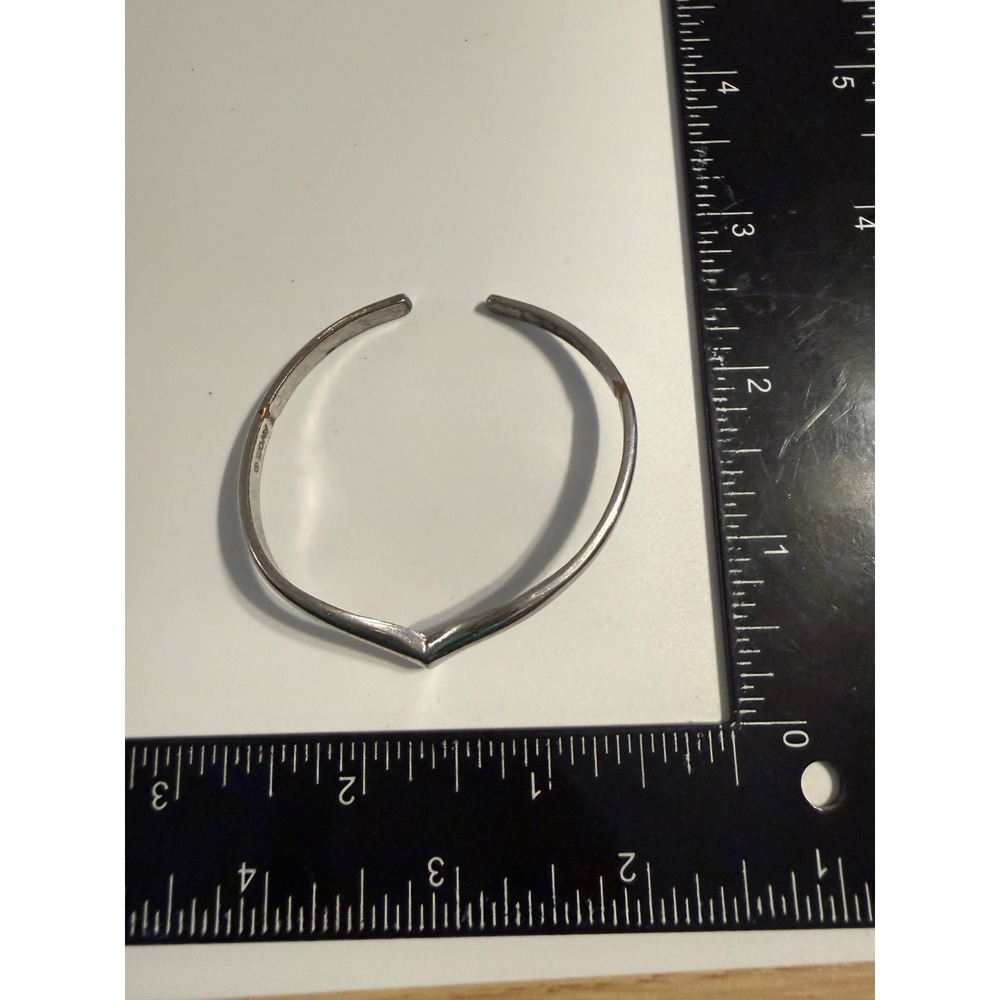 Vintage Avon Silver Tone Chevron V Shape Cuff Bracelet Minimalist Textured